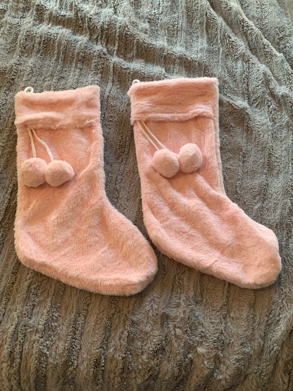 2 Pink Christmas Stockings , Pink with pom poms